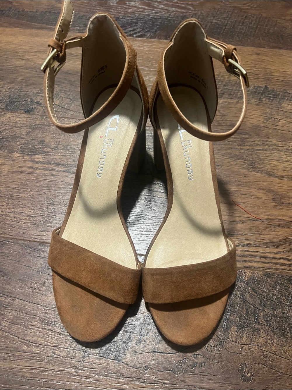 CL by Laundry Brown Suede Ankle-Strap Block Heels